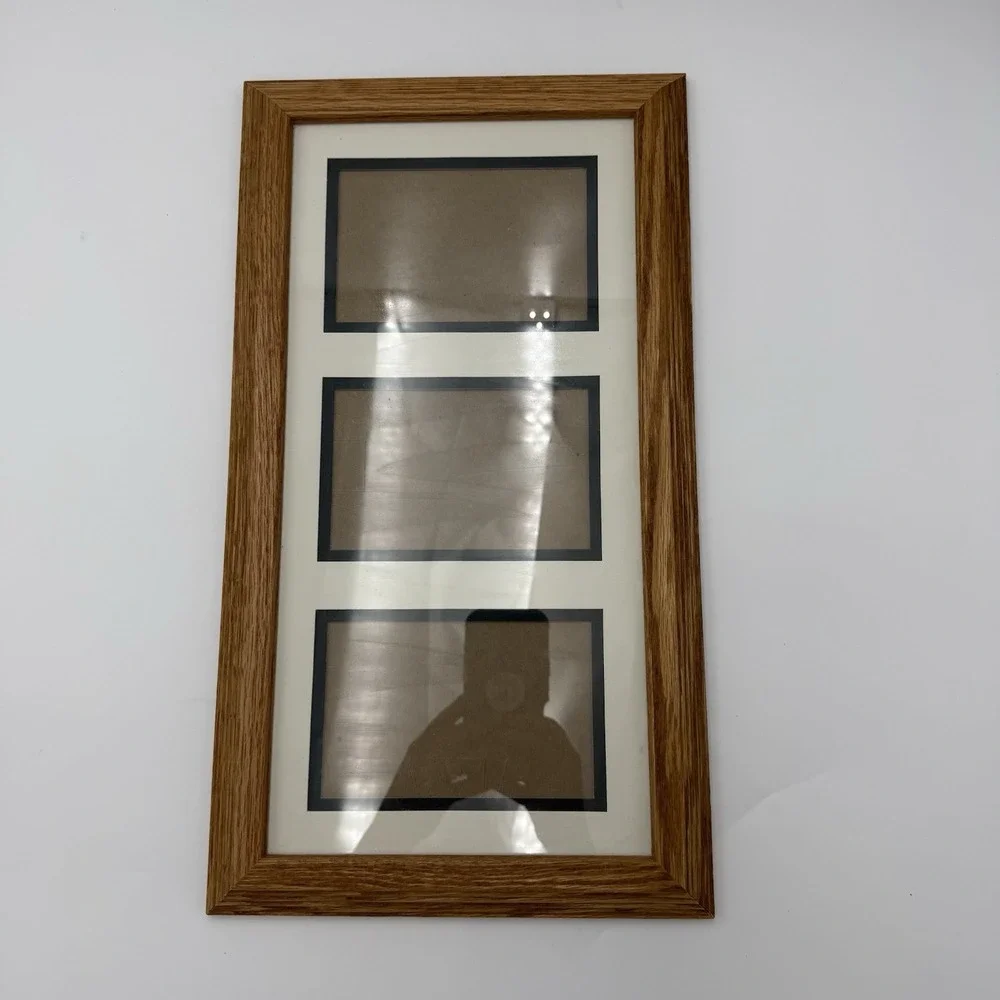 Vtg Wood Picture Frame Three Sections 4 X 6 Double Matted Cottage Family 1990s